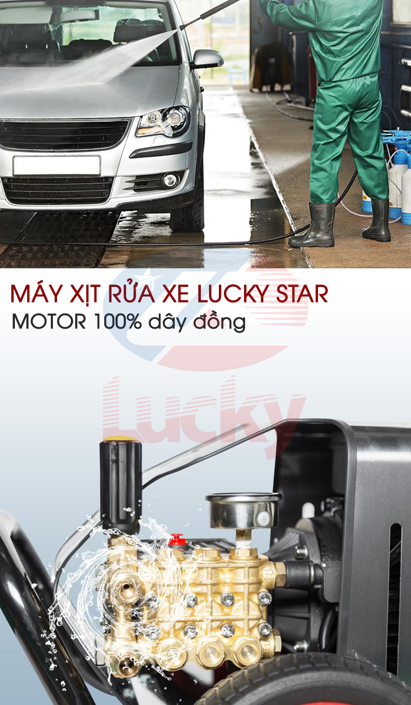 Máy xịt rửa xe lucky star với mô tơ 100% dây đồng